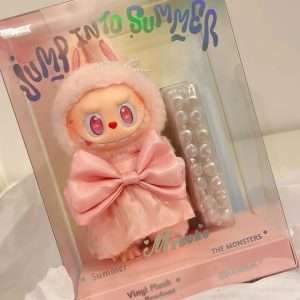 POP MART Pink The Monster Jump Into Summer Mokoko Vinyl Plush Pendant Stuffed Doll